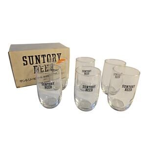 Vintage Set Of 6 Suntory Mini Beer Glass Glasses 6oz. oz 3.75" Tall 2" Diameter